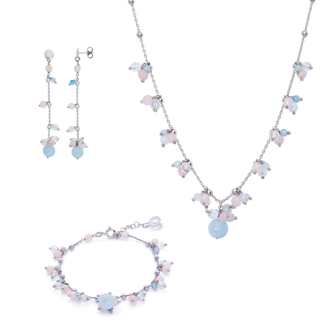 Comete Bracciale, collana e orecchini Argento 925‰, Acquamarina, Cristallo, Giada KIT273223273