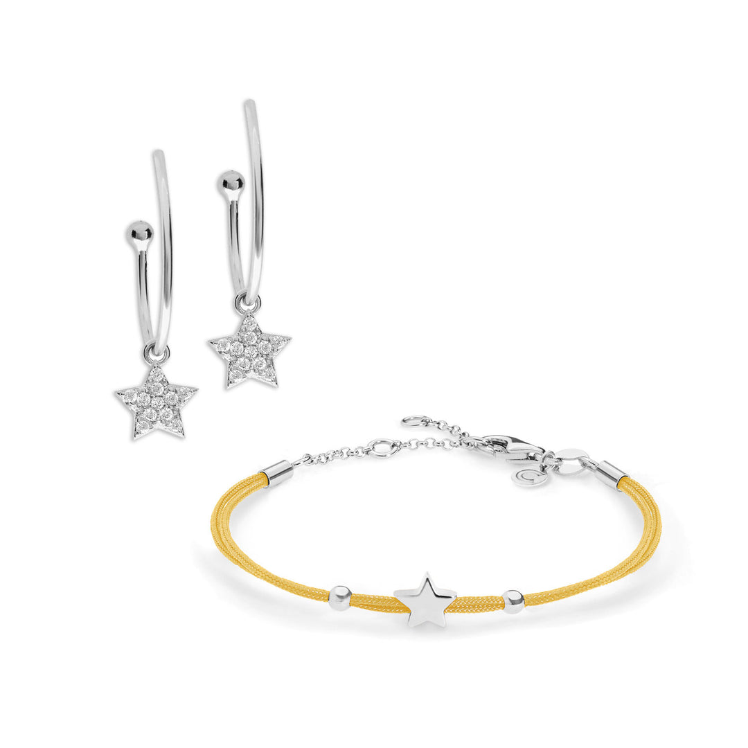Comete Orecchini e Bracciale Stella in argento cordino giallo KIT174160