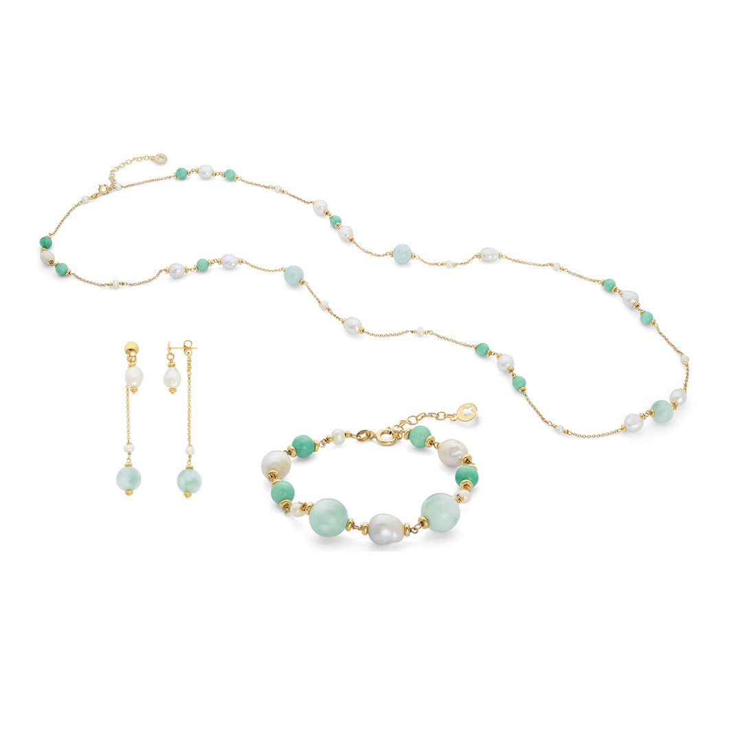 Comete Bracciale, collana e orecchini Argento 925‰ Perle Acquadolce, Giada, Angelite KIT281228279