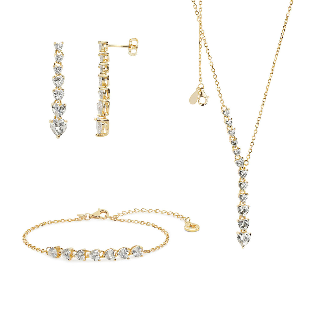 Comete Collana, orecchini e bracciale in Argento con cristalli bianchi e oro giallo KIT246195235
