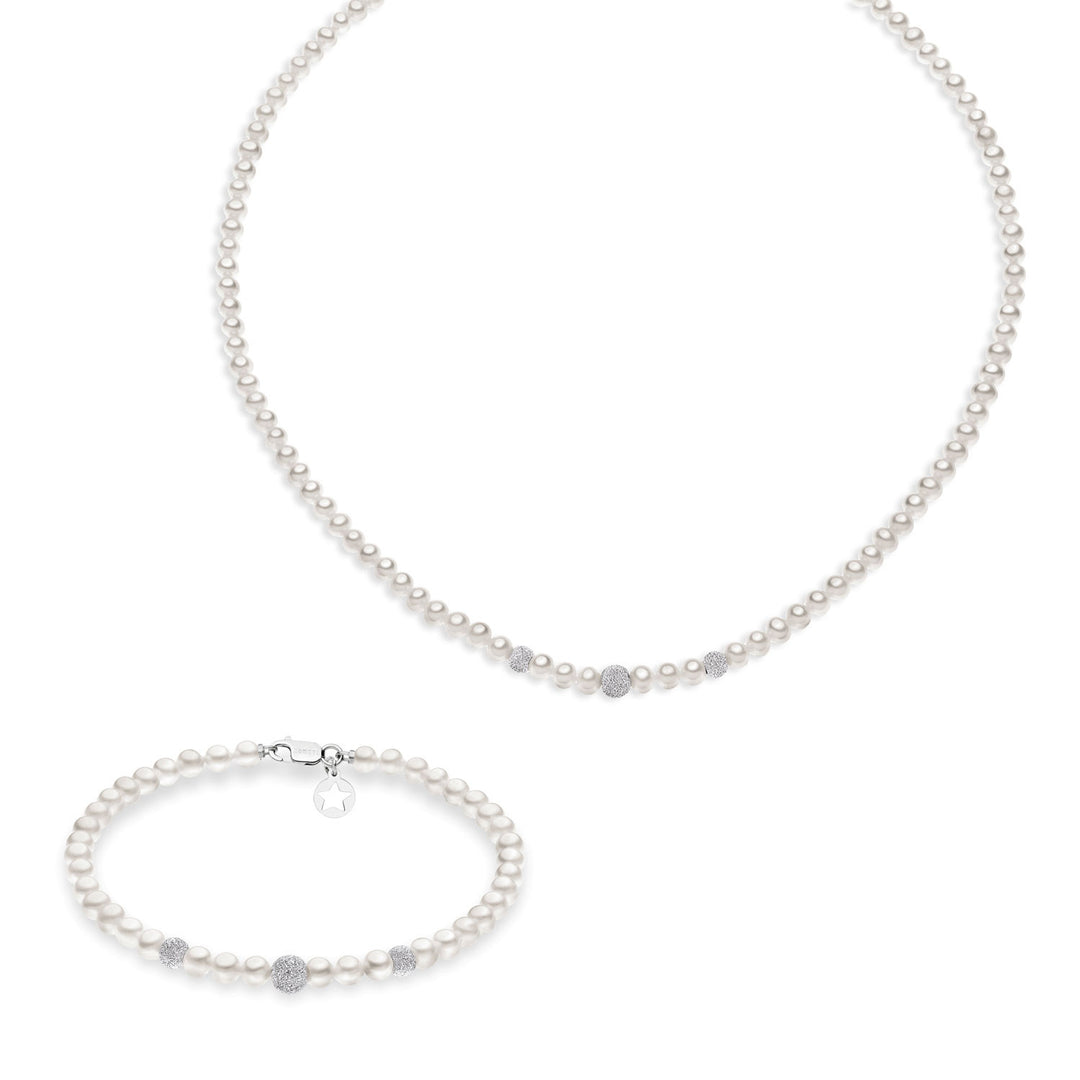Comete Collana e Bracciale Filo Perle Acquadolce in Oro e sfere Diamantate KIT195195