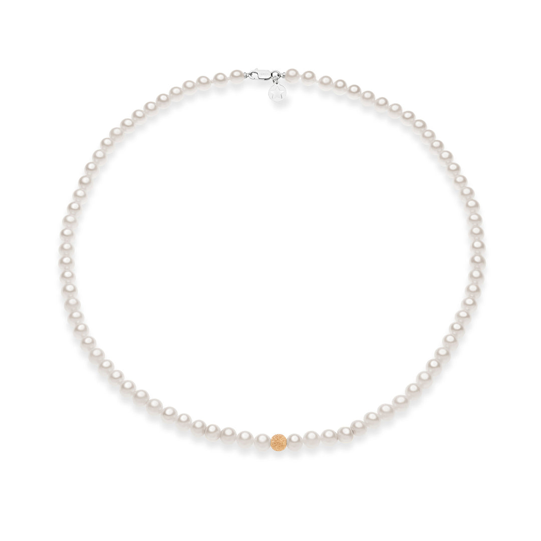 Comete Girocollo Filo Perle Acquadolce e Sfera in Oro Rosè FWQ294