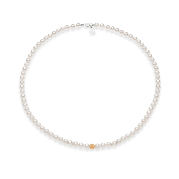 Comete Girocollo Filo Perle Acquadolce e Sfera in Oro Rosè FWQ294