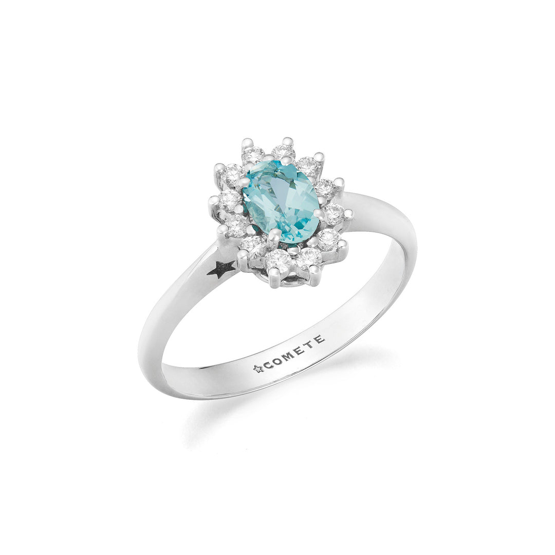 Comete Anello in Oro con Diamanti e Acquamarina ovale ANQ361