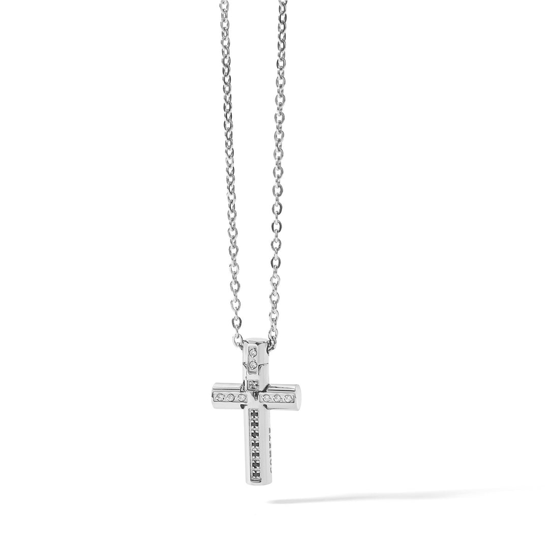 Comete Collana Croce in Acciaio e zirconi neri e bianchi UGL644