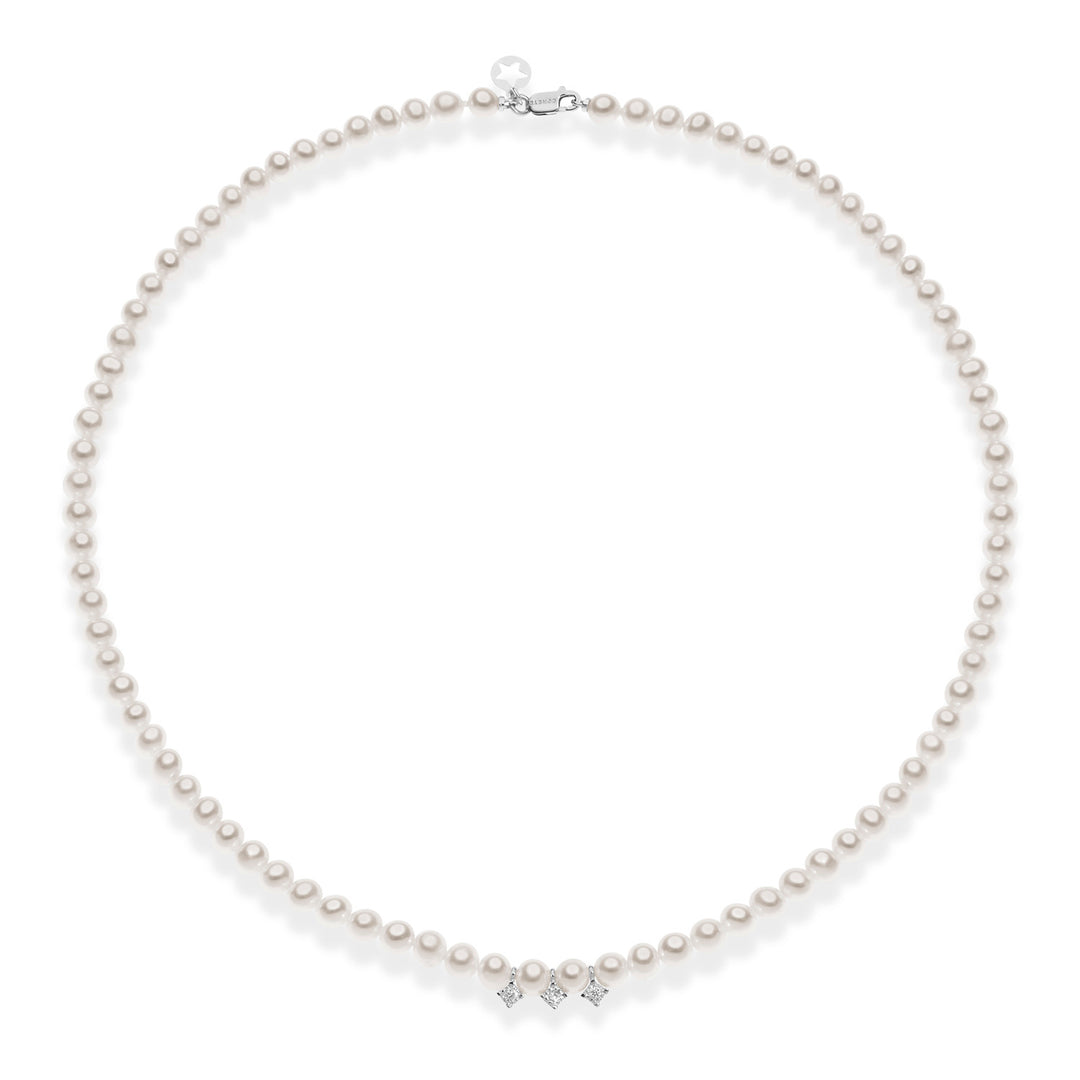 Comete Collana Filo Perle Acquadolce in Oro e Diamanti FWQ321