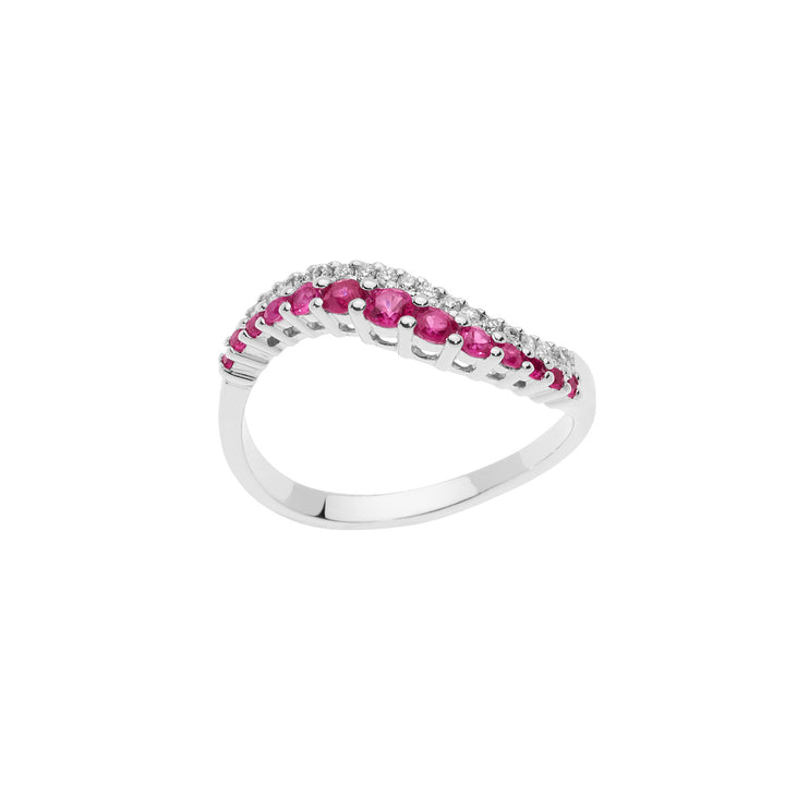 Comete Anello Onda in Oro bianco Diamanti e Rubini ANB2496