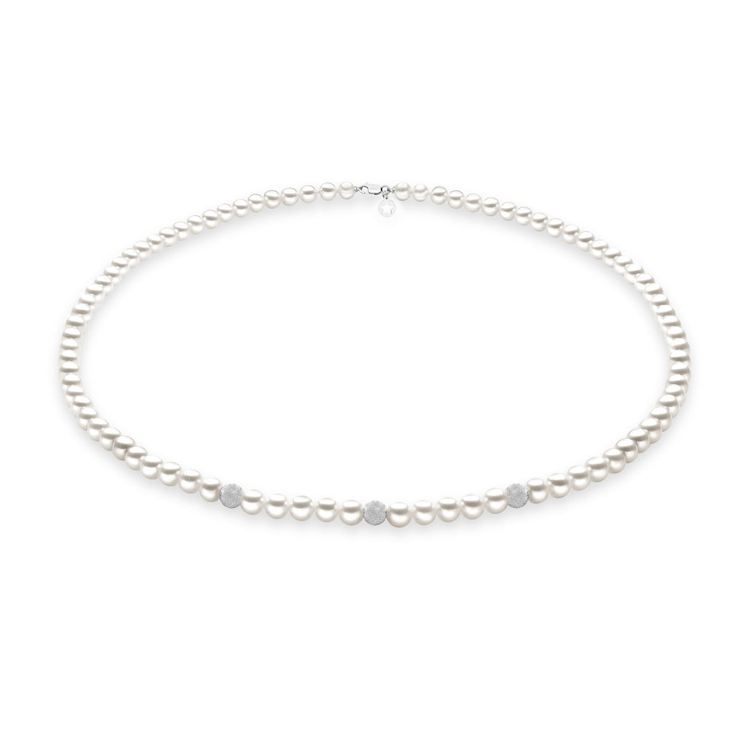 Comete Collana Filo Perle Acquadolce in Oro e sfere Diamantate FWQ193B