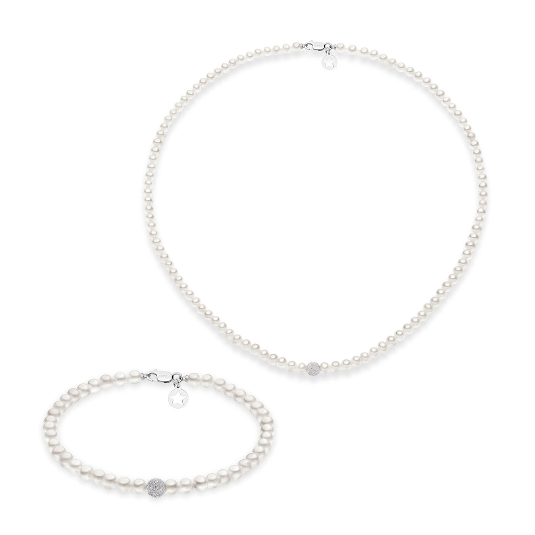 Comete Collana e Bracciale Filo Perle Acquadolce in Oro e sfera Diamantata KIT196196