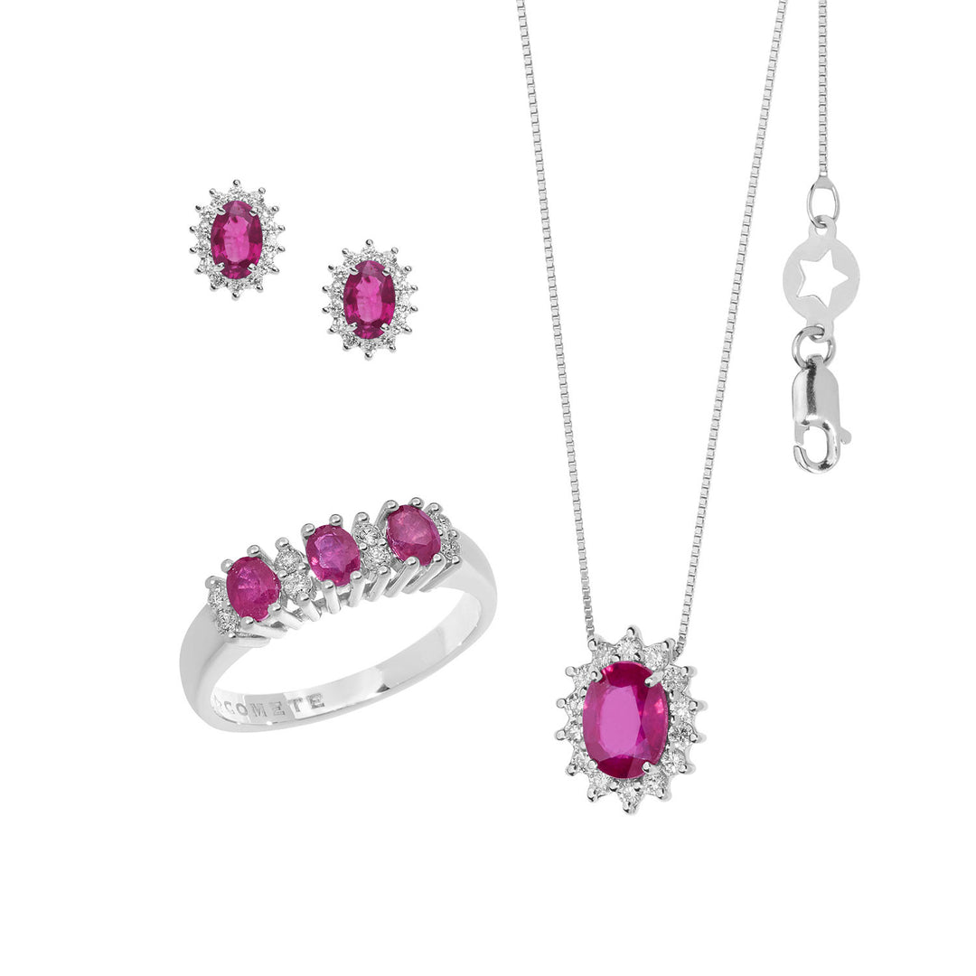 Comete Collana, Anello e Orecchini in Diamanti Oro e Rubini KIT156525601023