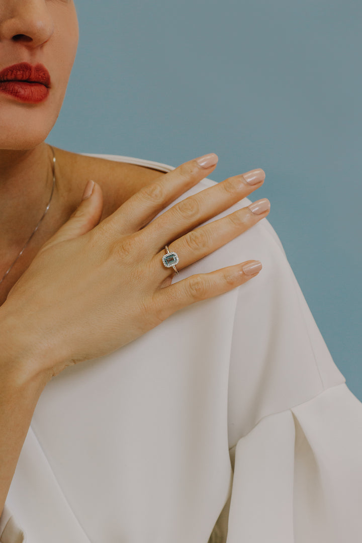 Comete Anello in Oro Diamanti e Acquamarina Ottagonale ANQ311