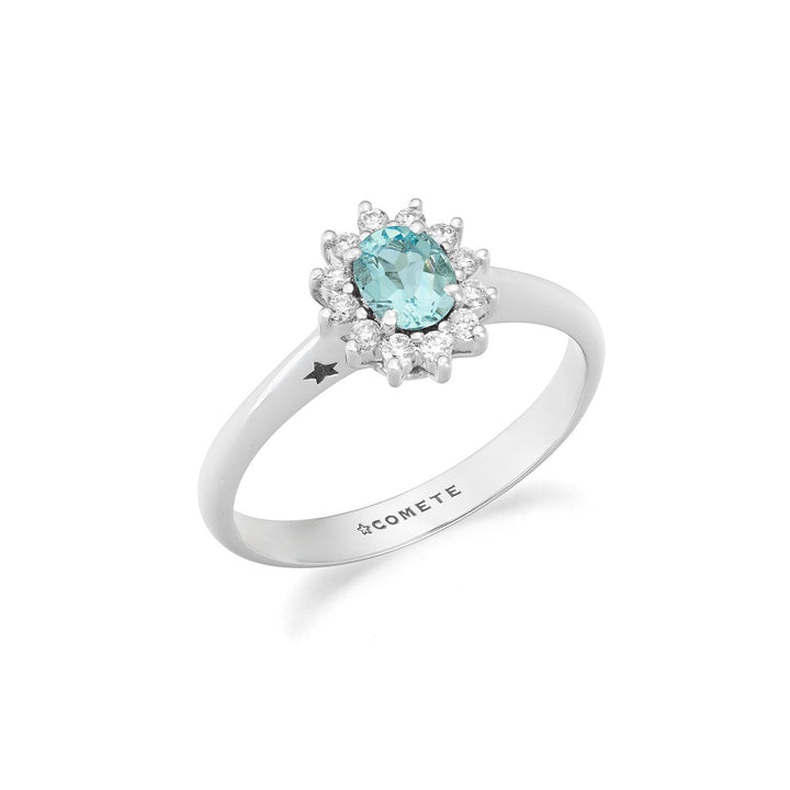Comete Anello in Oro con Diamanti e Acquamarina ovale ANQ361