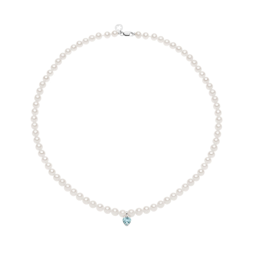 Comete Collana Filo Perle Acquadolce in Oro, Diamanti e Acquamarina FWQ323