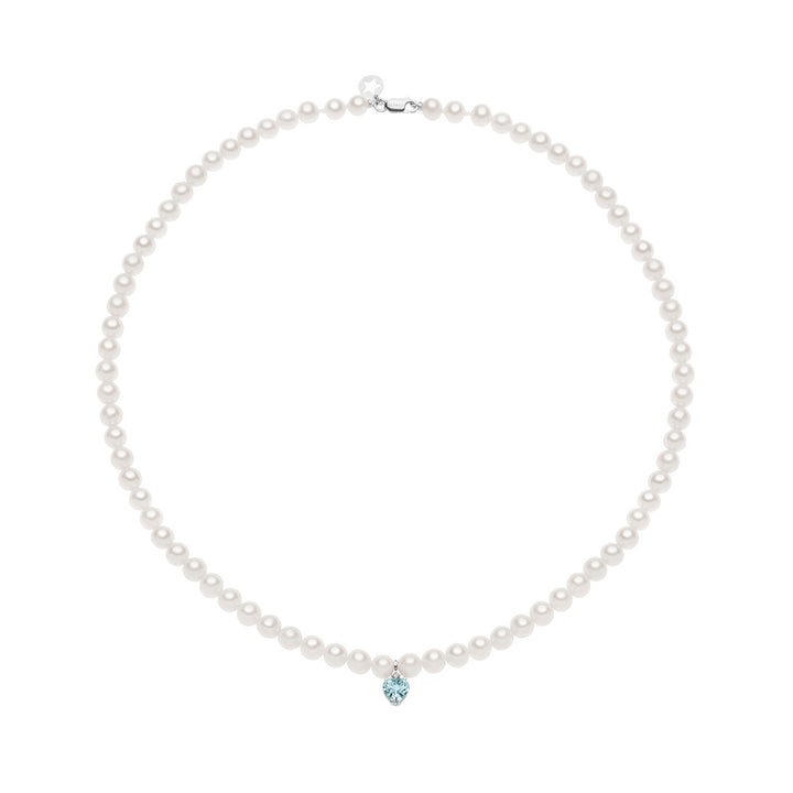 Comete Collana Filo Perle Acquadolce in Oro, Diamanti e Acquamarina FWQ323