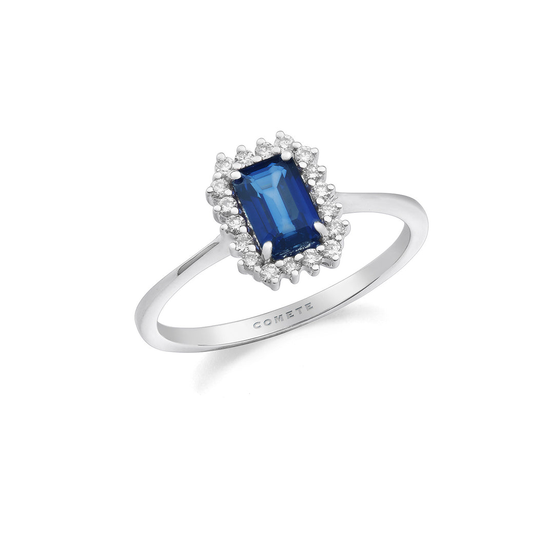 Comete Anello Oro 750‰, Diamanti e Zaffiro blu ottagonale ANB2692
