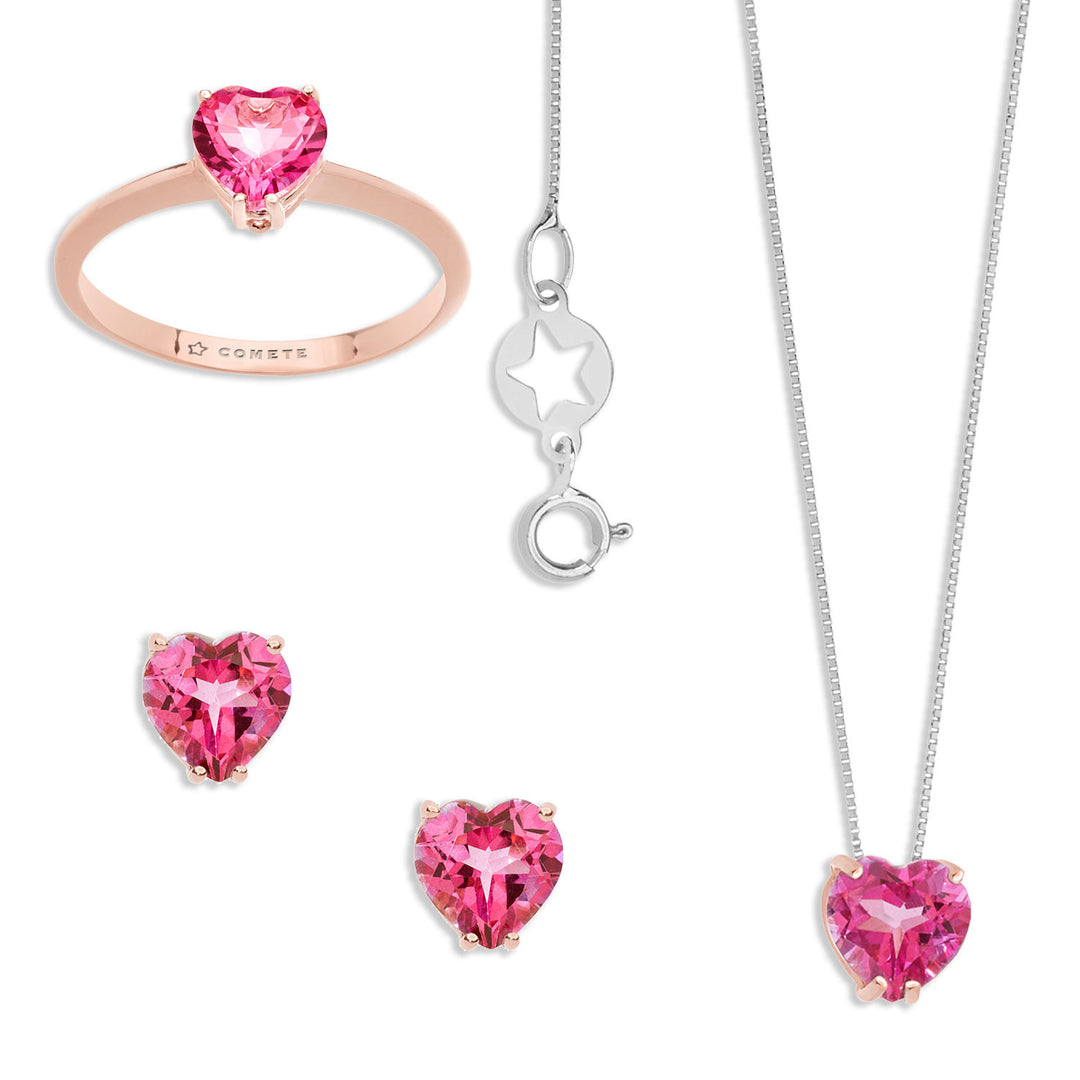 Comete Collana, Anello e Orecchini in Oro rosè e Topazio Rosa Cuore KIT154825451015