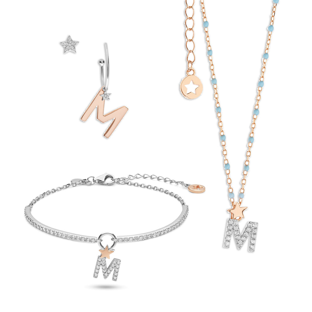 Comete Collana, orecchini e bracciale in Argento Lettera M KIT185160189
