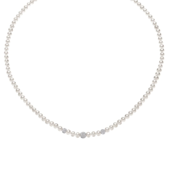 Comete Girocollo Filo Perle Acquadolce in Oro e sfere Diamantate FWQ195B