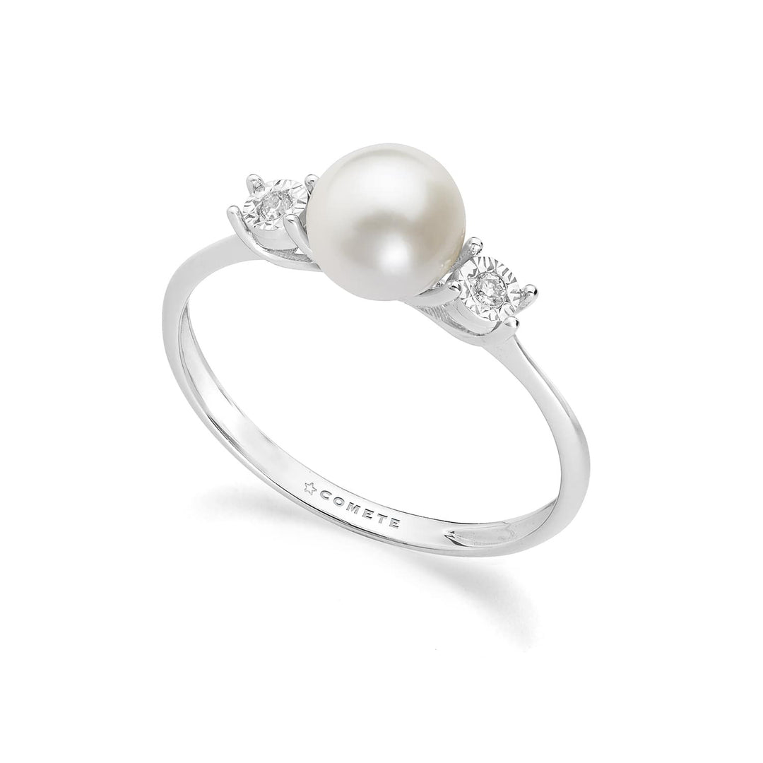 Comete Anello in Oro bianco 375‰ con Diamanti bianchi e Perla coltivata KANP003