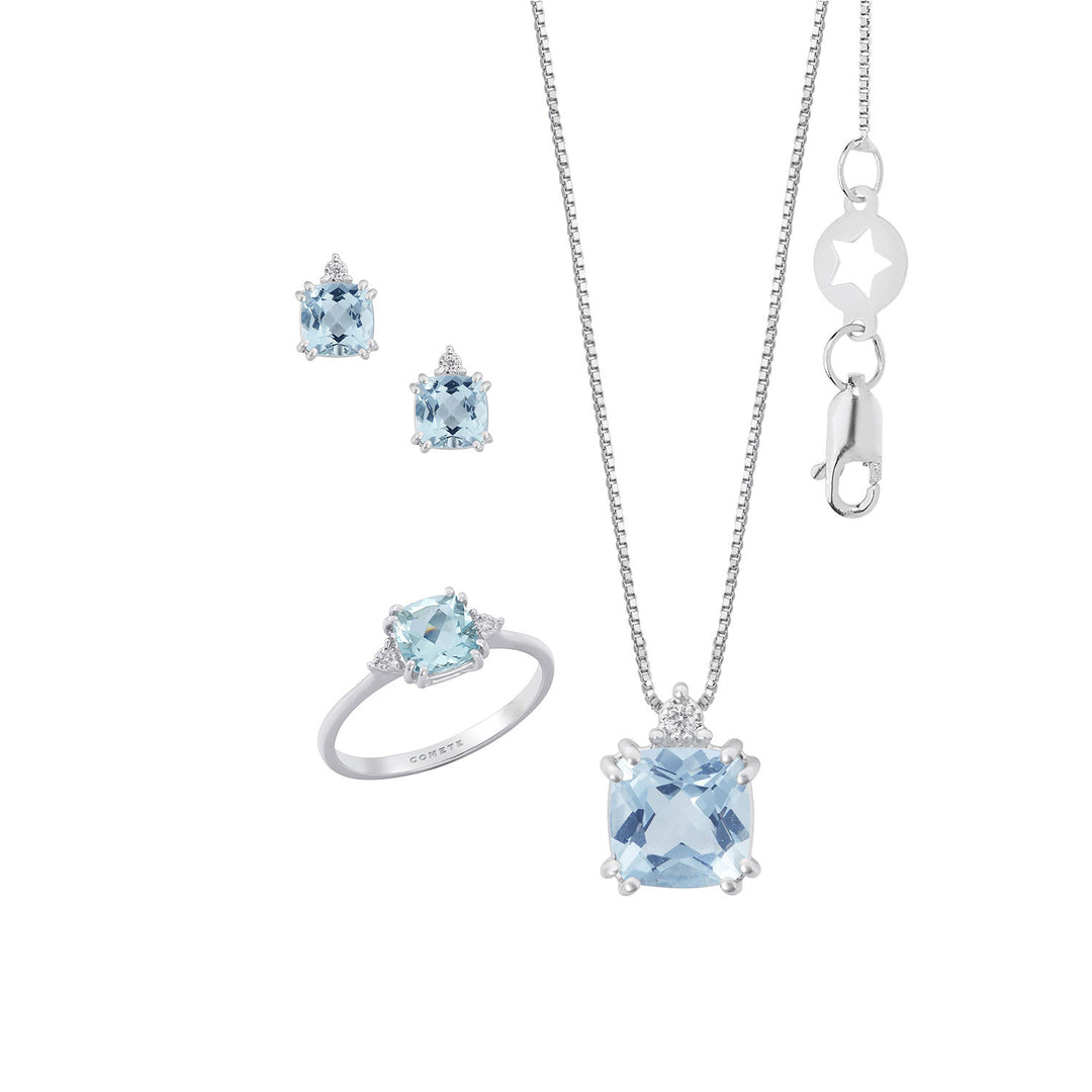 Comete Anello, Collana e Orecchini Aquamarina taglio Antico in Oro e Diamanti bianchi KIT314249274