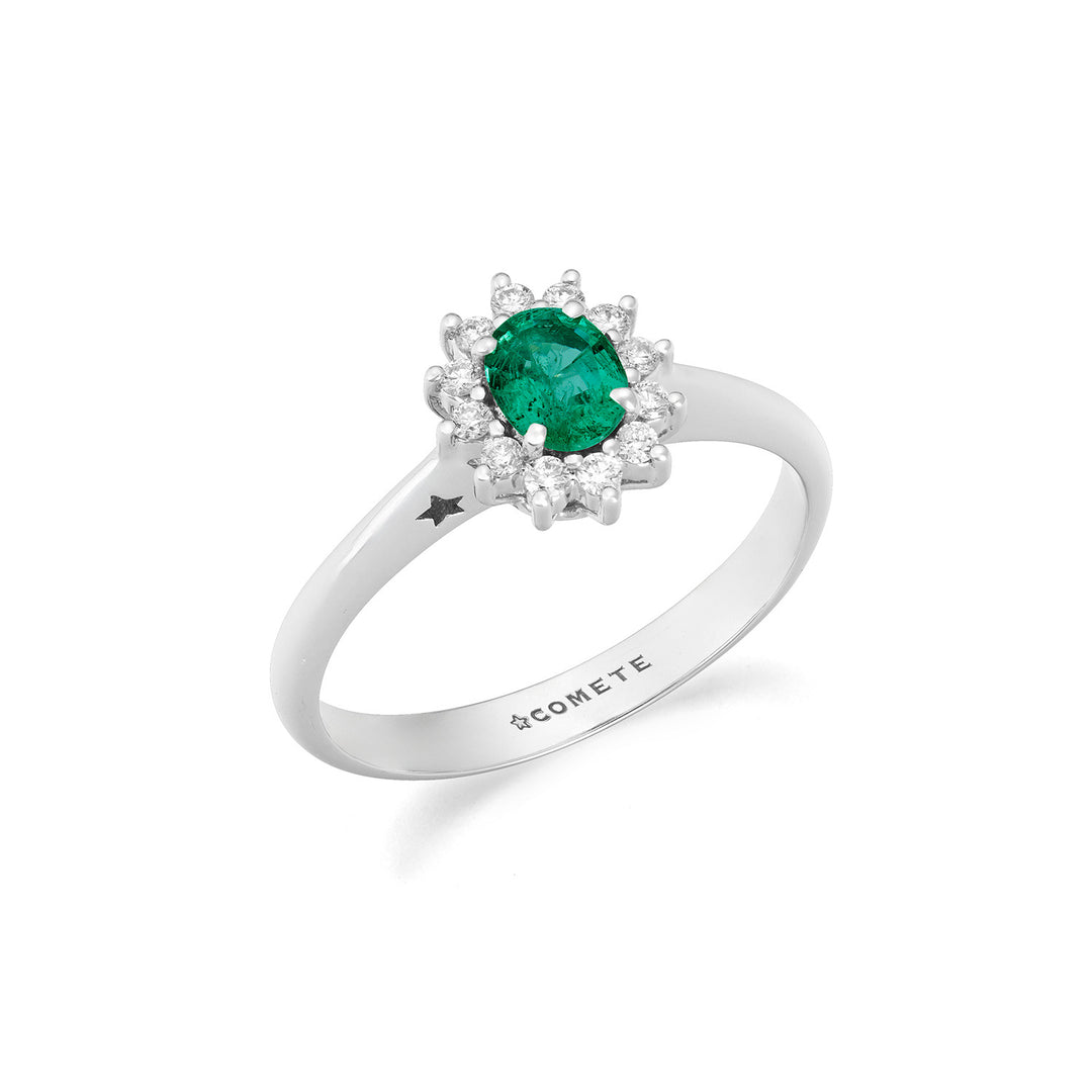 Comete Anello in Oro bianco con Diamanti e Smeraldo ovale ANB2750S3