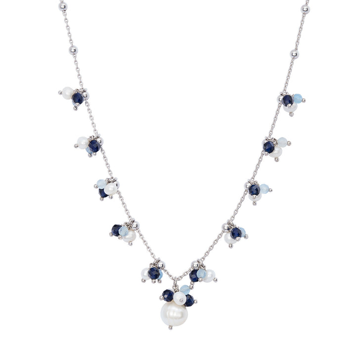 Comete Girocollo Argento 925‰ con Acquamarina, pietre blu e Perle acquadolce GLA271