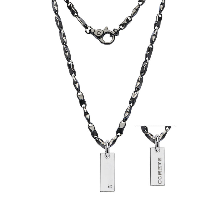 Comete Girocollo in Argento brunito e lucido, Diamante e Spinelli neri UGL751