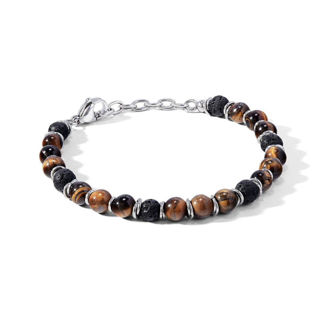 Comete Bracciale in Acciaio con Occhio di Tigre e Pietra Lavica UBR1141