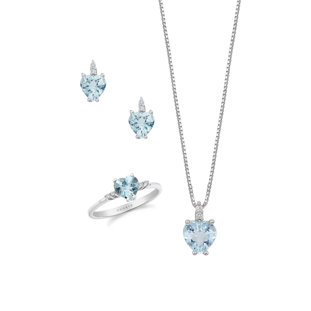 Comete Collana, anello e orecchini in Oro 750‰, Diamanti e Acquamarina cuore KIT306341265