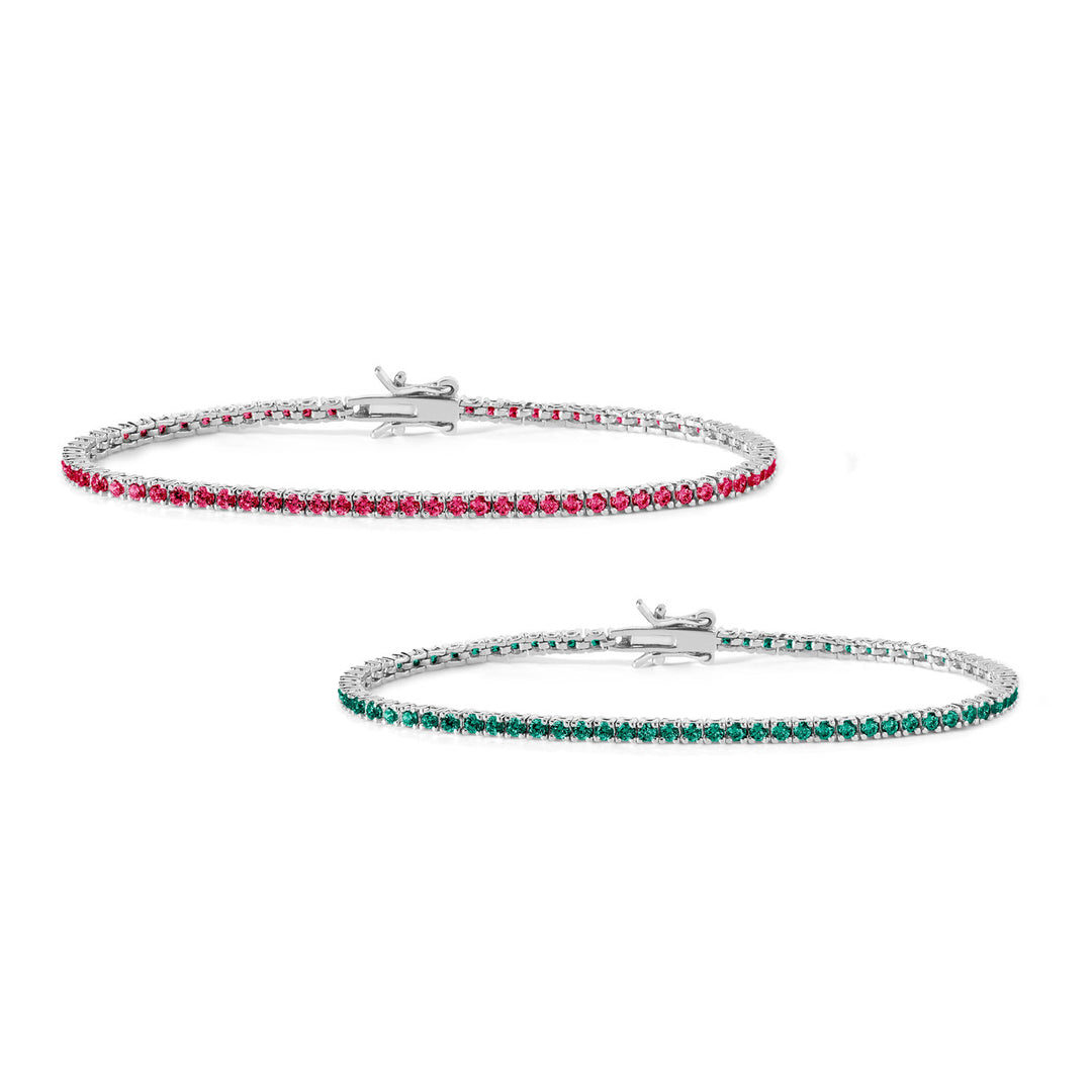Comete Tennis in Argento e cristalli color rubino e smeraldo BRA172M17173M17