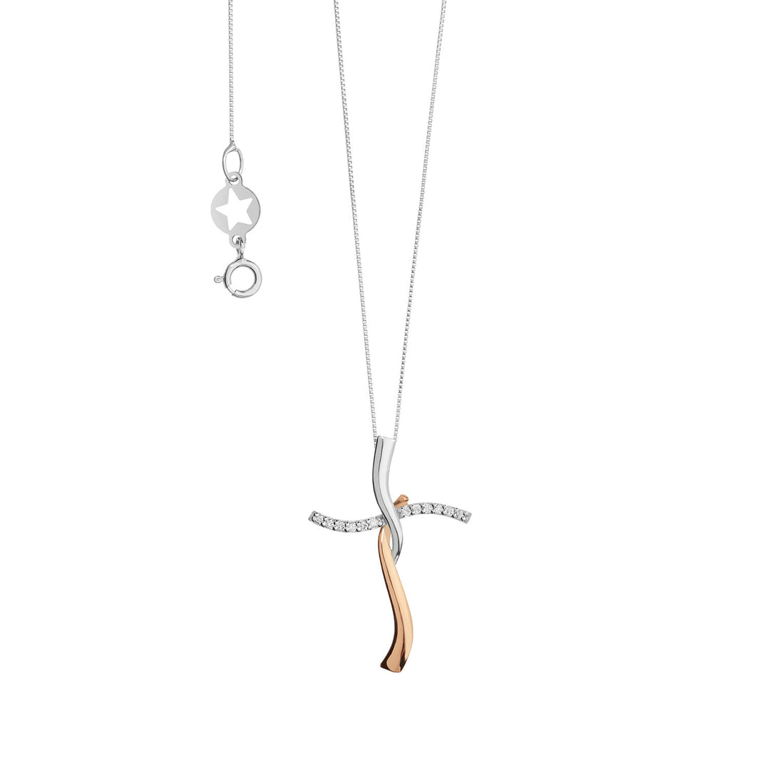 Comete Collana croce bicolore in Oro e Diamanti GLB1558