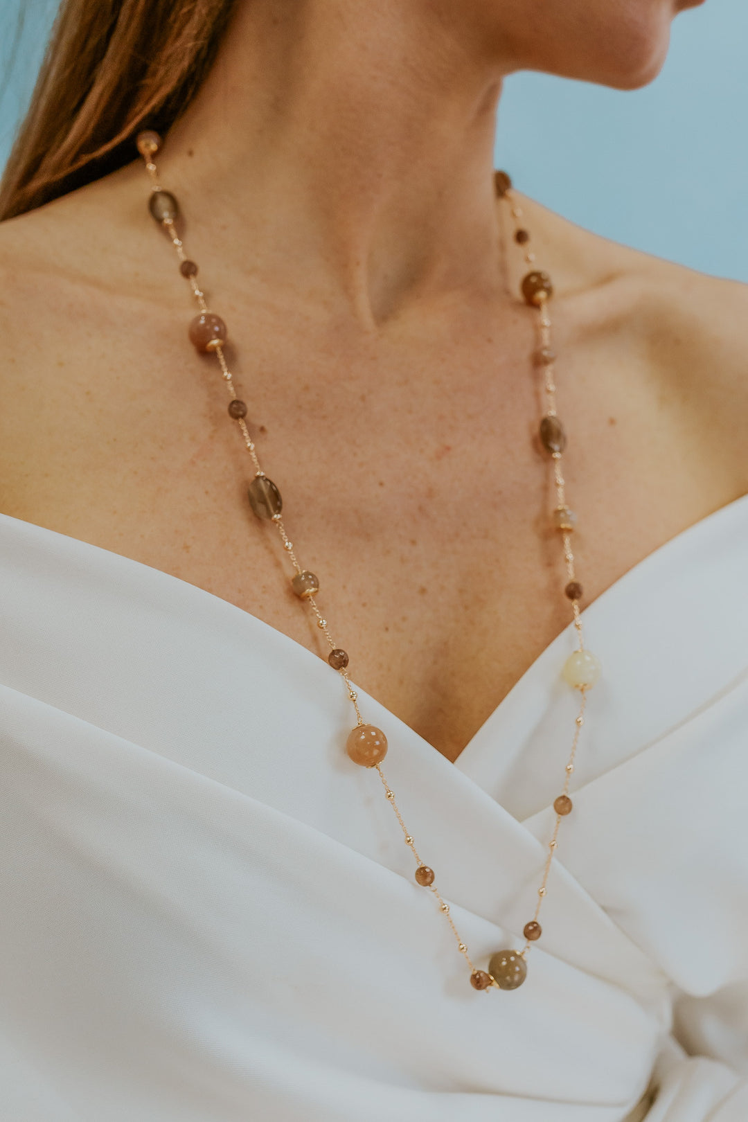 Comete Collana Argento 925‰ con Pietra di Luna, Cristallo, Giada colorata GLA284