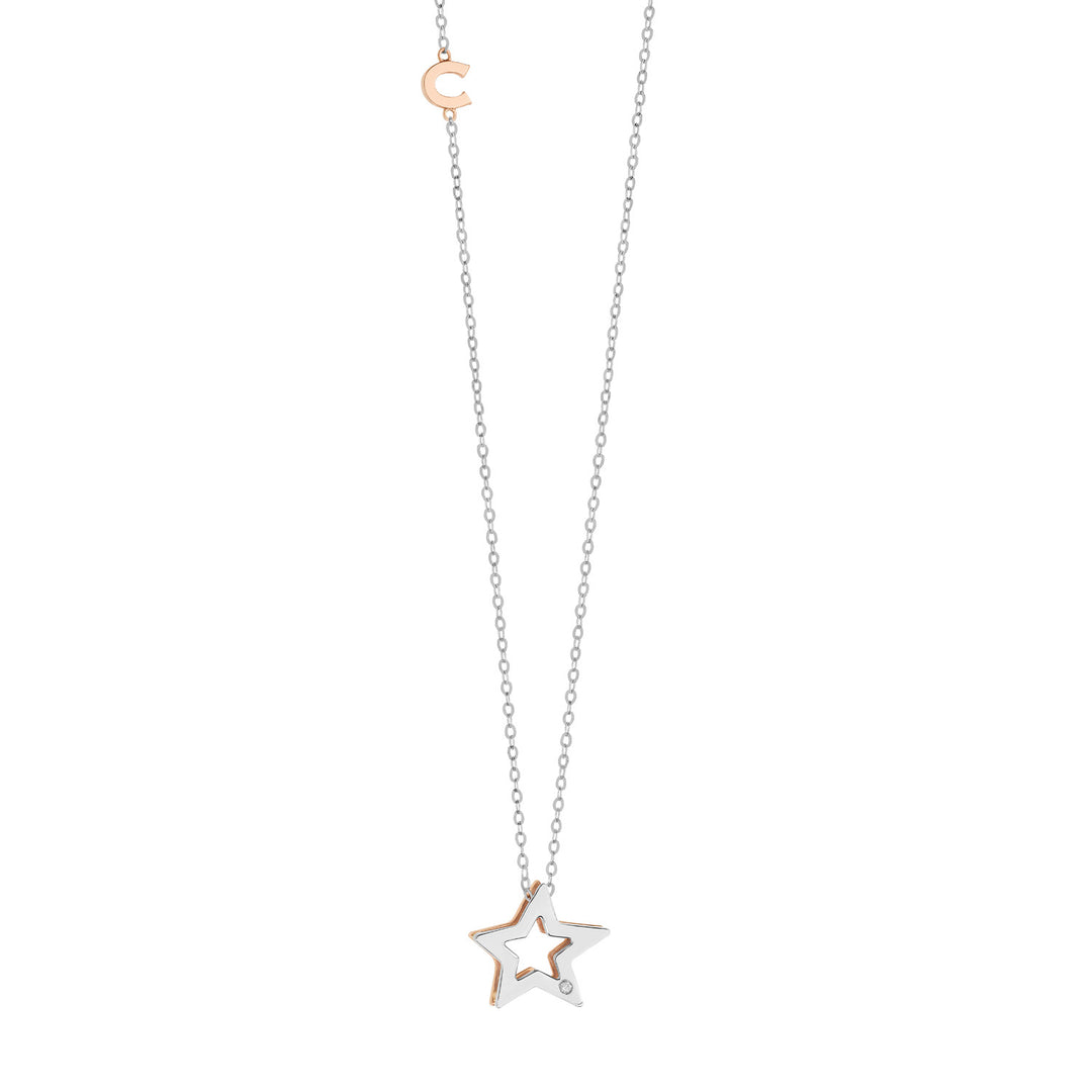 Comete Girocollo in Oro bianco e rosè con Diamante GLB1449