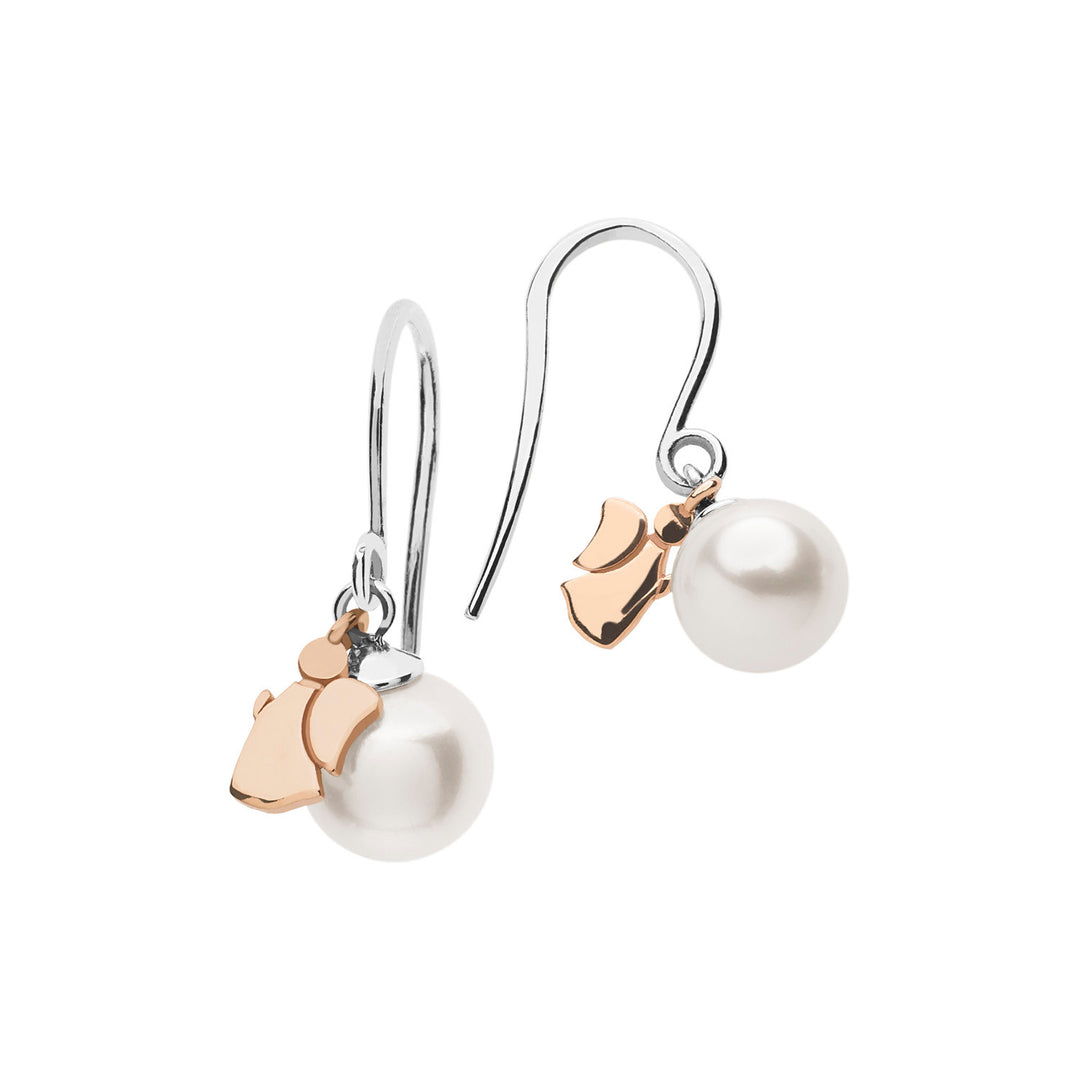 Comete Orecchini in oro bianco con Perle e Angelo in oro rosa ORP603