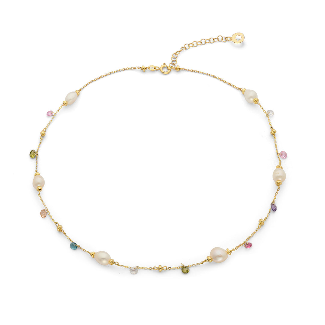Comete Girocollo Argento 925‰ con cristalli multicolor e Perle Acquadolce GLA276