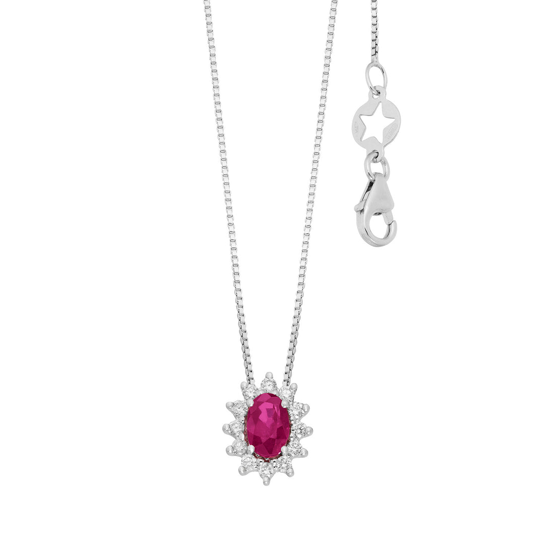Comete Collana in Oro bianco con Diamanti e Rubino ovale GLB1701