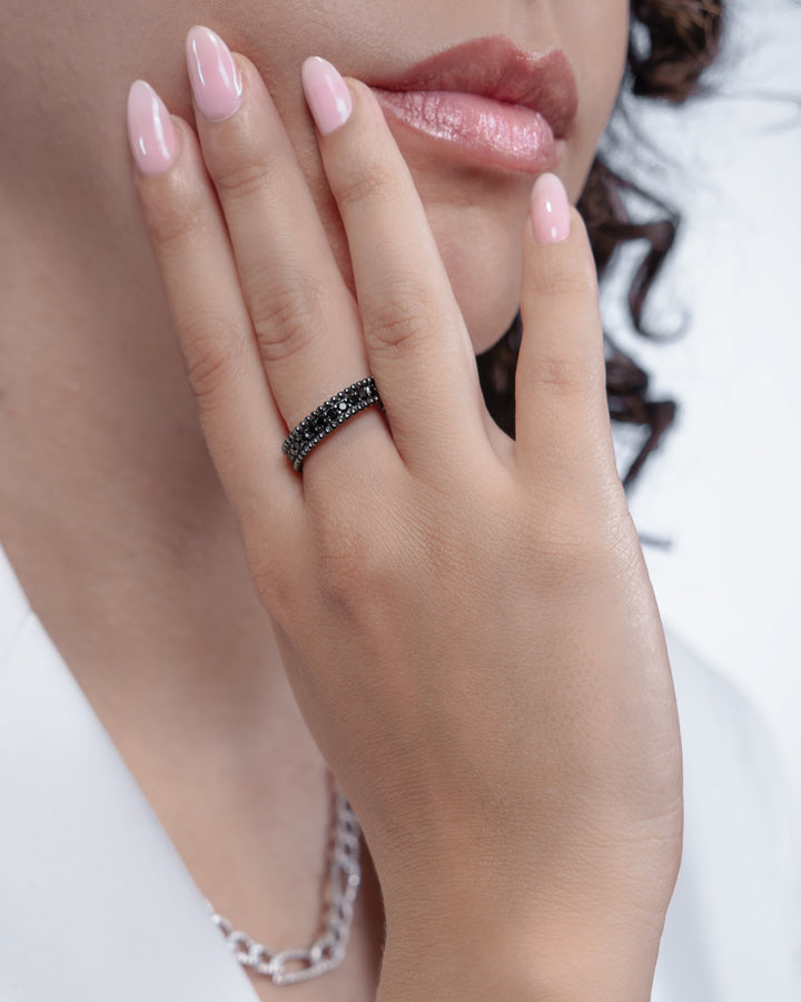 Comete Anello in Argento 925‰ rutenio con zirconi neri UAN133M11