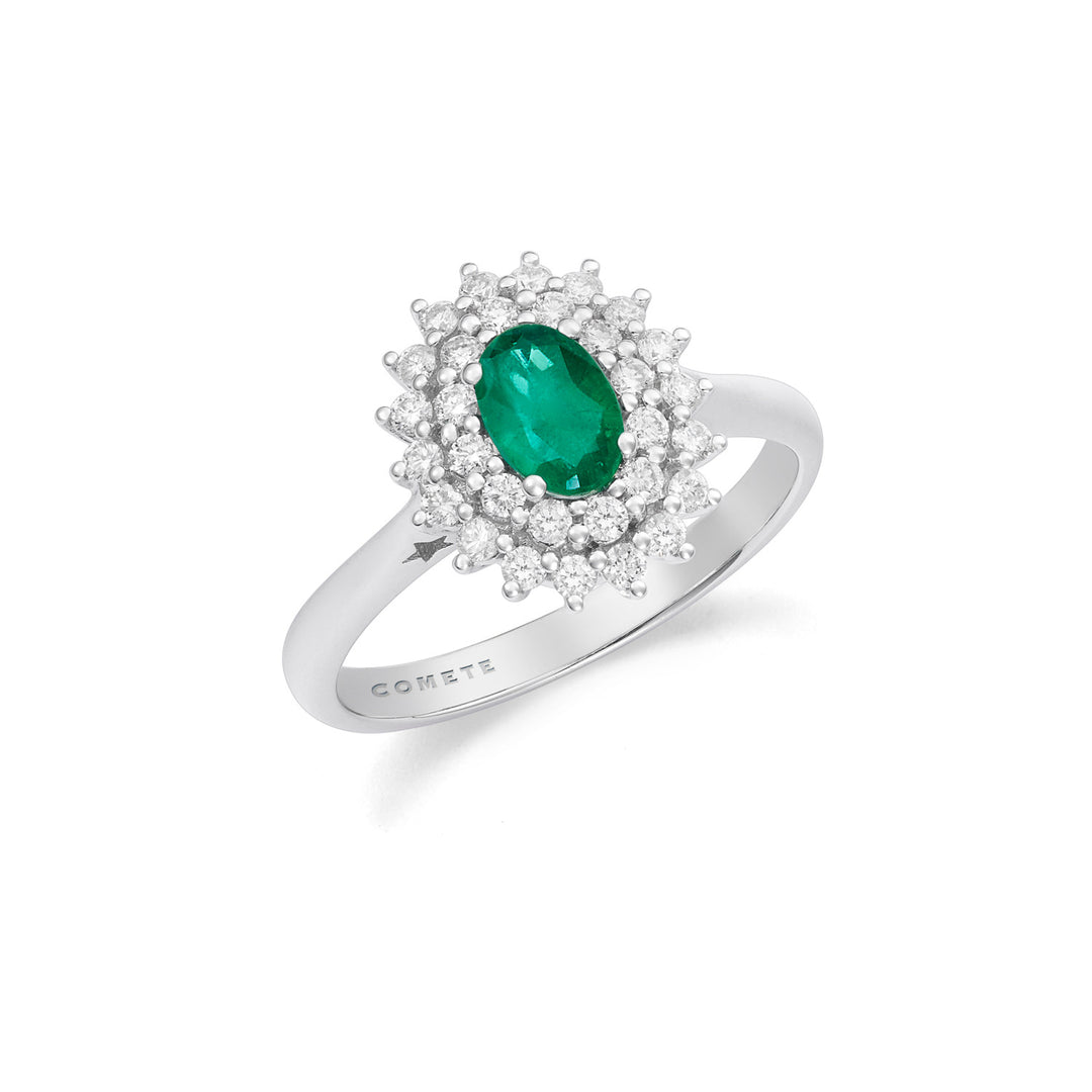 Comete Anello in Oro bianco con Diamanti e Smeraldo ovale ANB2693S3