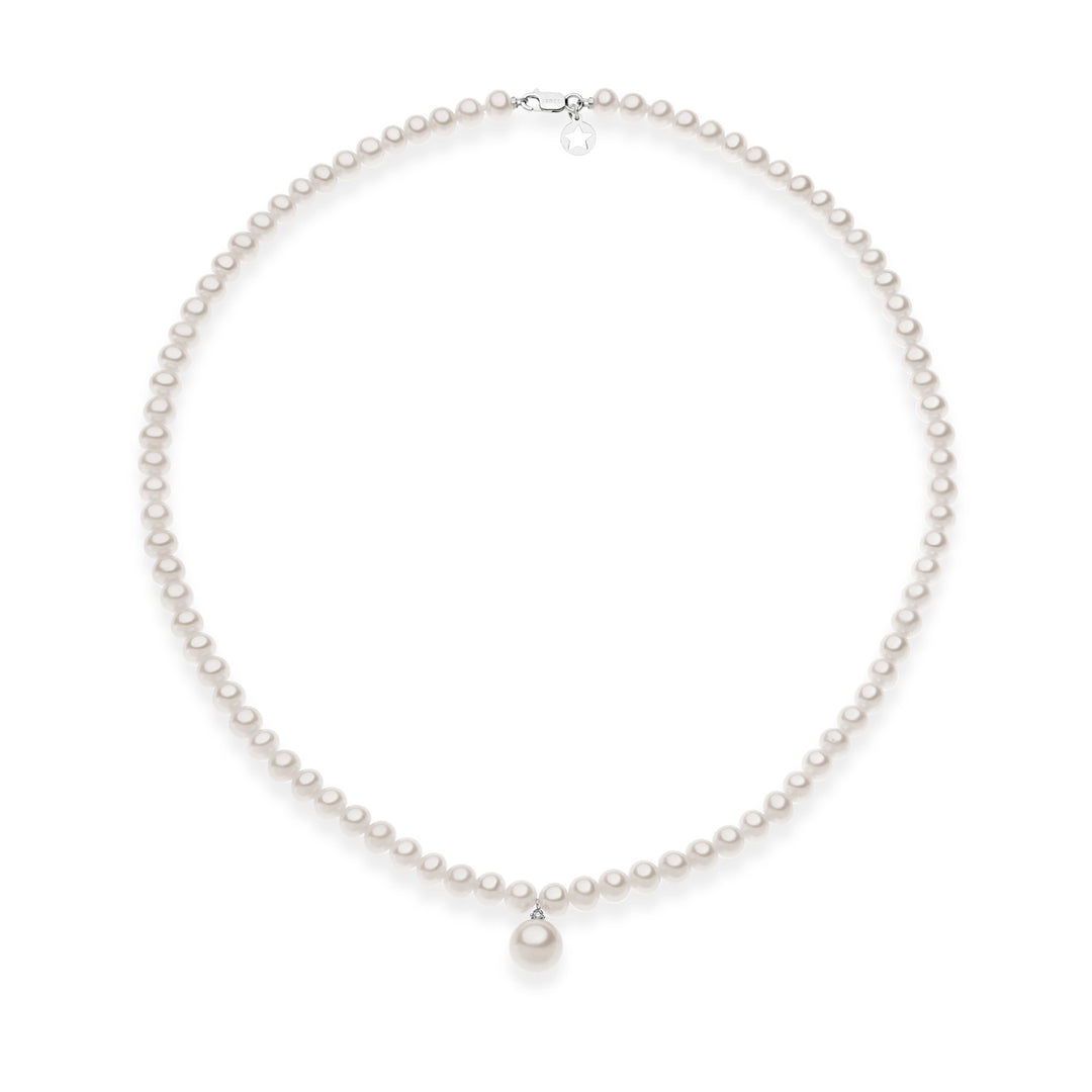 Comete Girocollo Filo Perle Acquadolce in Oro e Diamante FWQ265