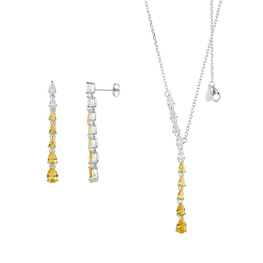 Comete Collana ed orecchini gocce di Tennis degradè champagne KIT242191