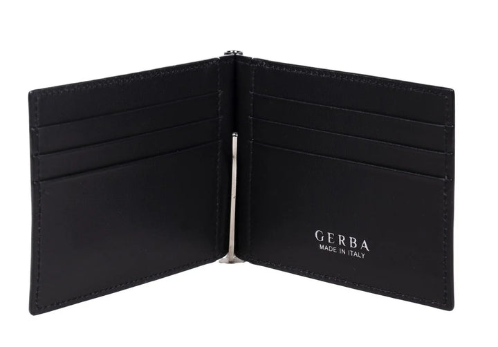 Gerba Porta euro in pieno fiore di vitello e logo Gerba in argento GB002 BLACK