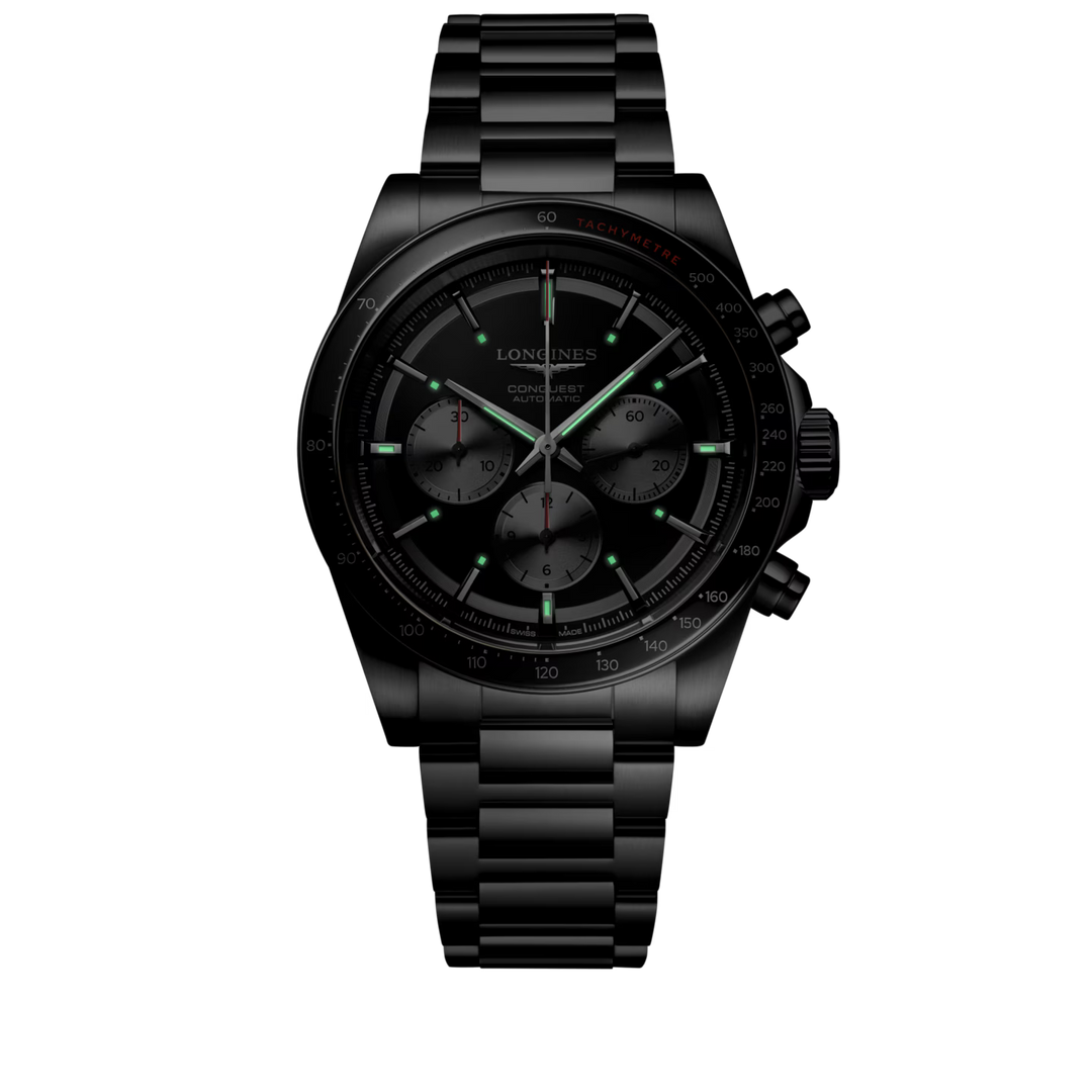 Longines orologio Conquest Chronograph 42mm nero automatico acciaio L3.835.4.52.6