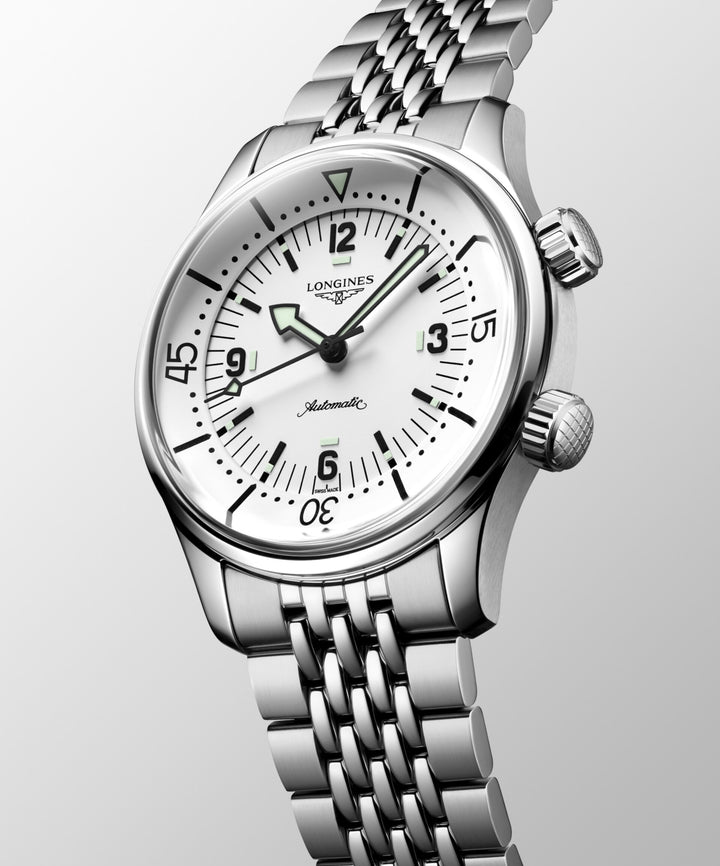 Longines orologio Legend Diver 38mm bianco automatico acciaio L3.764.4.99.6