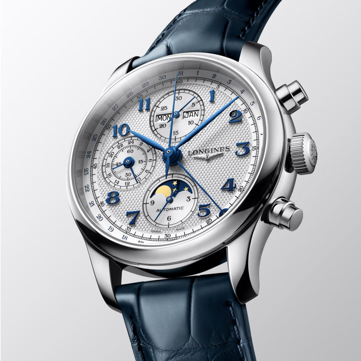Longines orologio Master Collection Chrono Moonphase 41mm argento automatico acciaio L2.962.4.73.2
