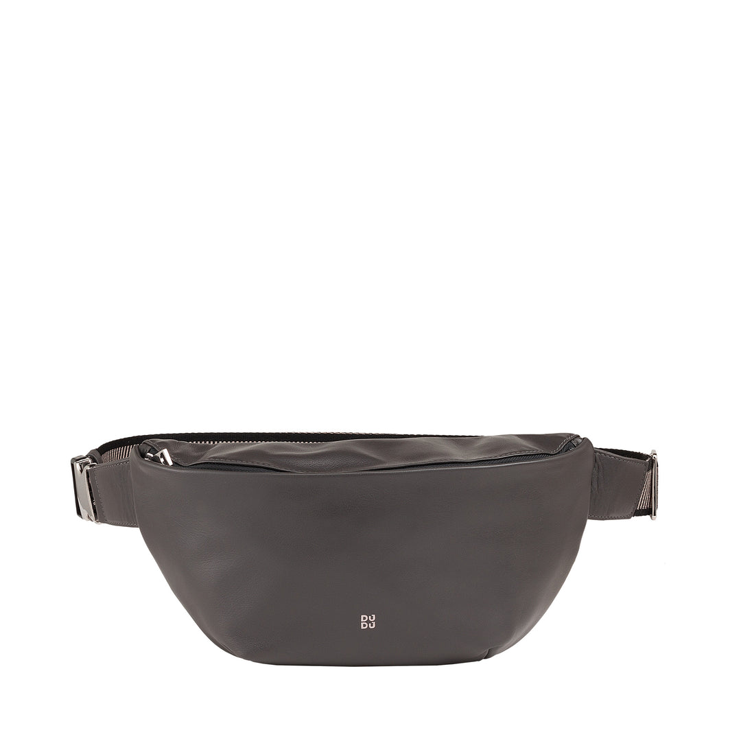DUDU Marsupio in Vera Pelle per Uomo Donna con Cinghia Regolabile, Design Pulito Elegante Capiente, Marsupio a 3 Zip