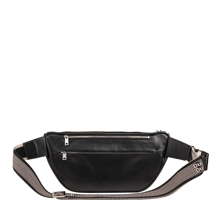 DUDU Marsupio in Vera Pelle per Uomo Donna con Cinghia Regolabile, Design Pulito Elegante Capiente, Marsupio a 3 Zip