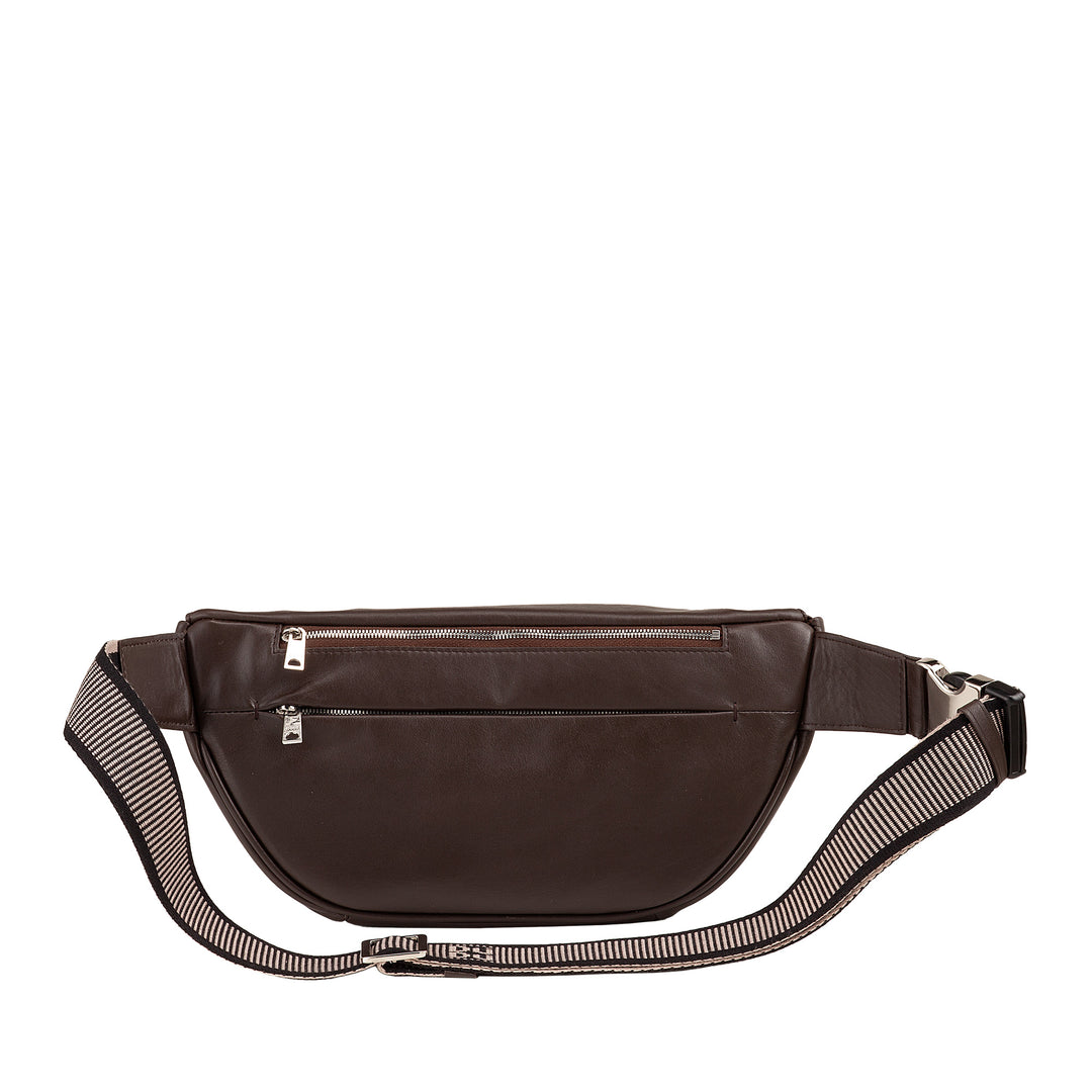 DUDU Marsupio in Vera Pelle per Uomo Donna con Cinghia Regolabile, Design Pulito Elegante Capiente, Marsupio a 3 Zip