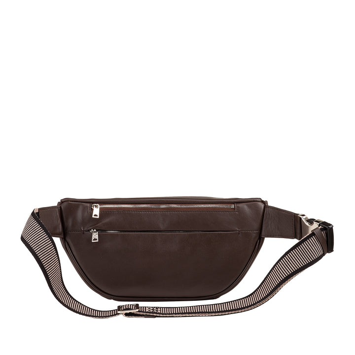 DUDU Marsupio in Vera Pelle per Uomo Donna con Cinghia Regolabile, Design Pulito Elegante Capiente, Marsupio a 3 Zip
