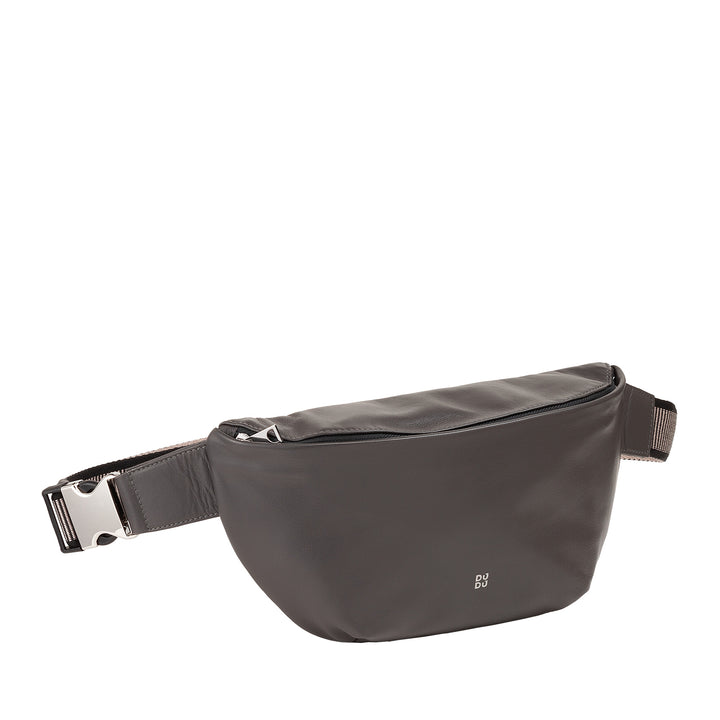 DUDU Marsupio in Vera Pelle per Uomo Donna con Cinghia Regolabile, Design Pulito Elegante Capiente, Marsupio a 3 Zip