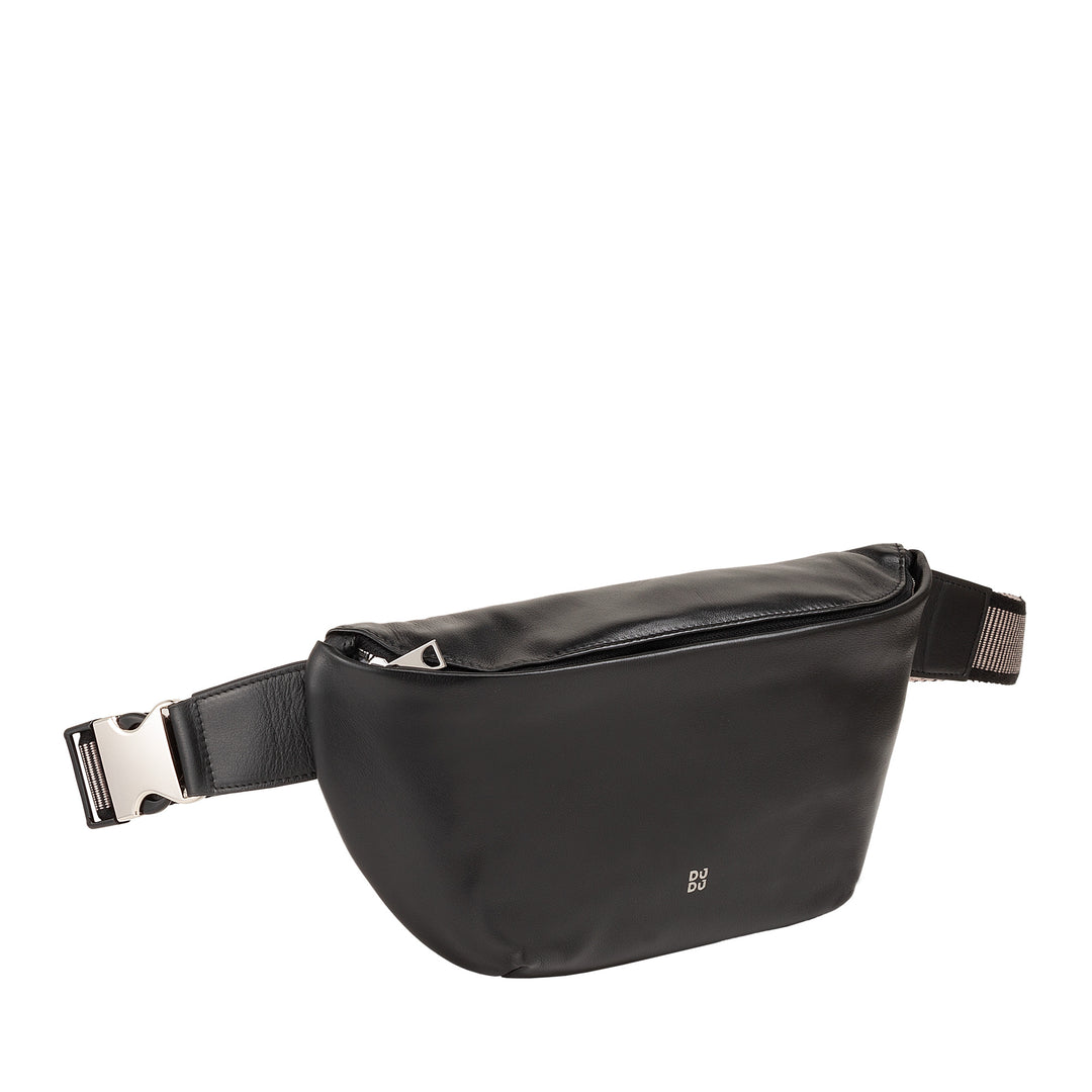 DUDU Marsupio in Vera Pelle per Uomo Donna con Cinghia Regolabile, Design Pulito Elegante Capiente, Marsupio a 3 Zip